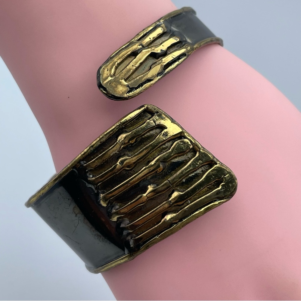 Artisan Style Vintage Boho Brutalist Brass & Copper Textured Cuff Bracelet